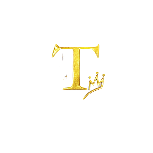 Gold letter 'I' with a crown on a white background